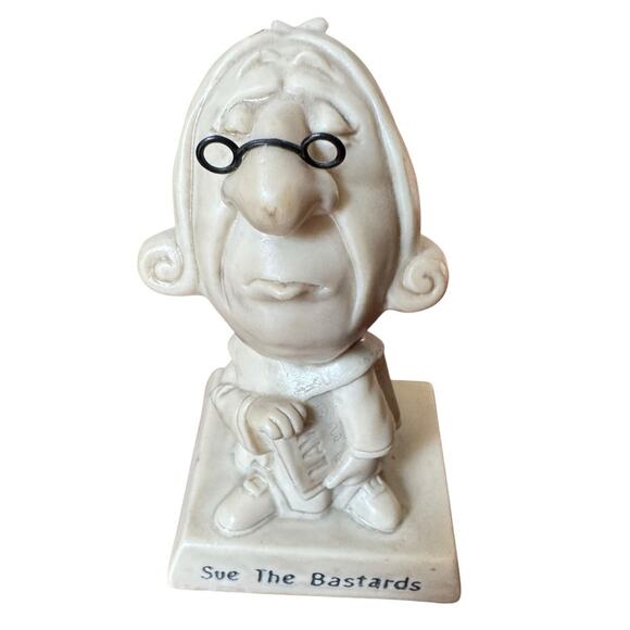 Vintage Comic Lawyer Figurine “Sue The Bastards” Desk Statue with Glasses 1970’s - Picture 1 of 9
